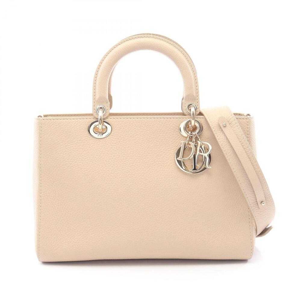 Christian Dior Lady Sire Handbag Leather Beige Tan